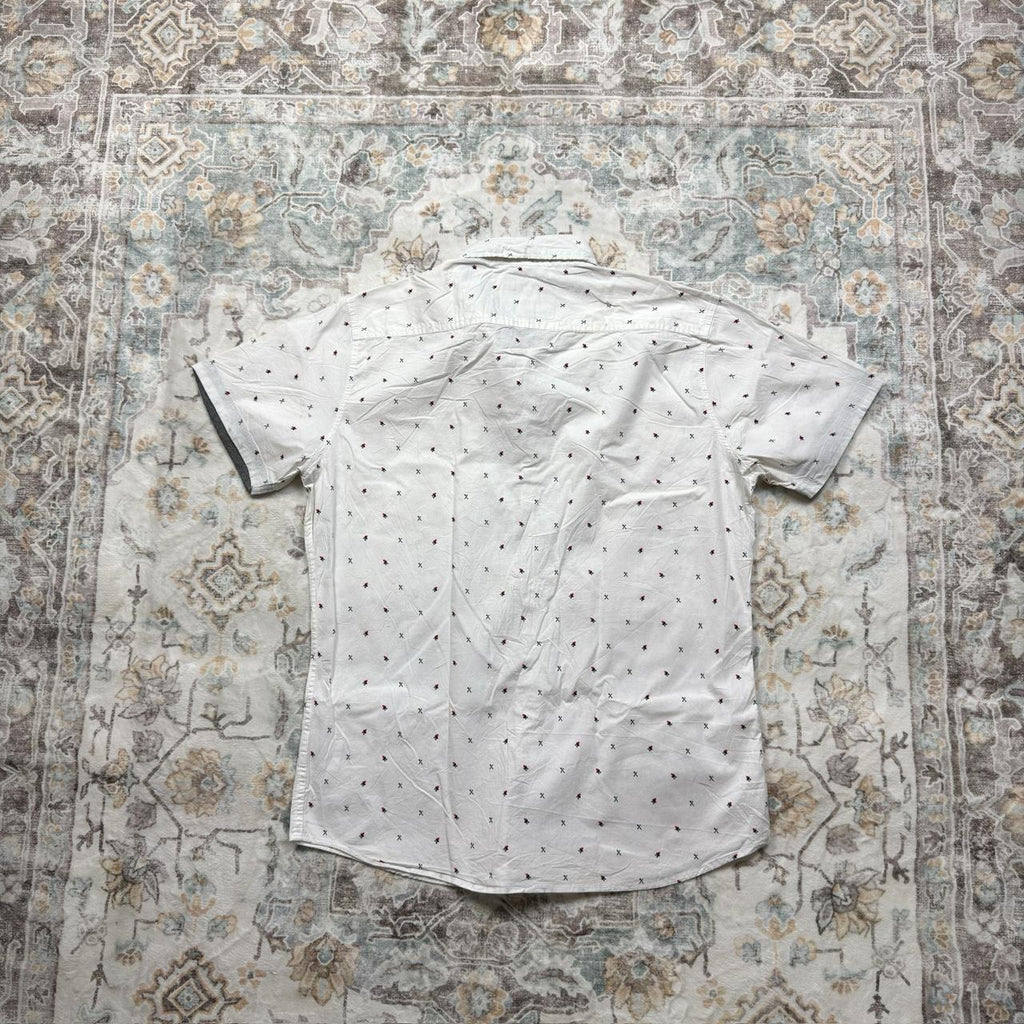 Lee White Button-up Short-sleeved Shirt with Culinary Designs Size L