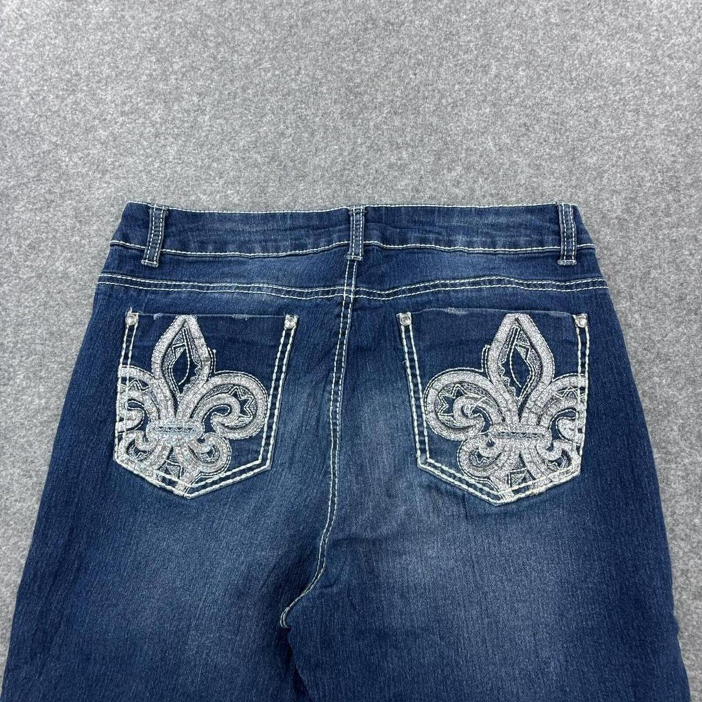 Faded Glory Y2K low-waist bootcut jeans with silver embroidery back pockets